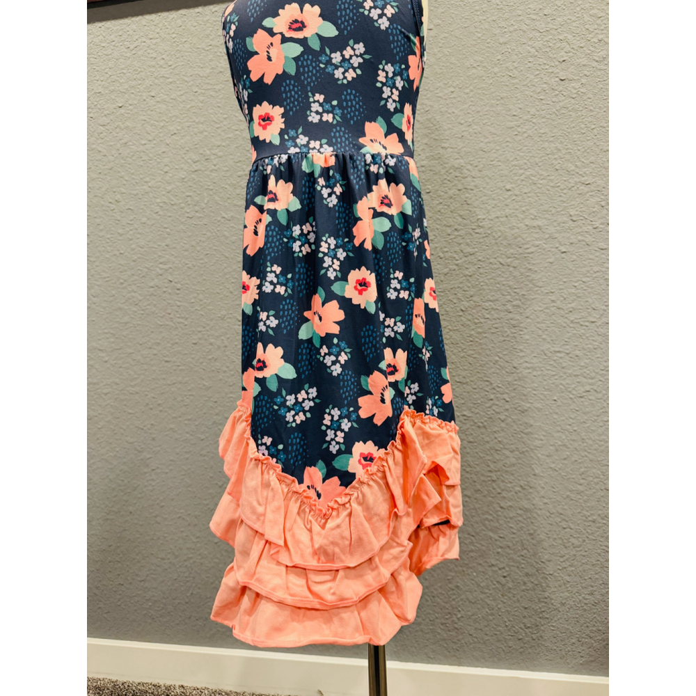 Wellington Designs Girls Navy & Pink Triple Ruffle Maxi Dress, Sz 0/3 - Picture 7 of 9